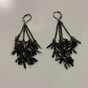 Dangle Chain Tassel Earrings in Gunmetal Black